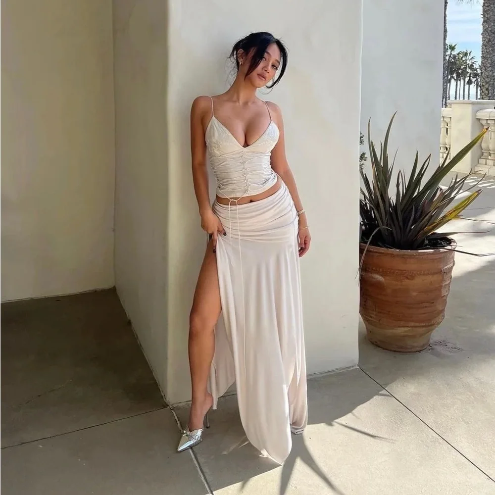HOUSE OF CB 'Kaira' Off White Draped Midi Skirt NWOT